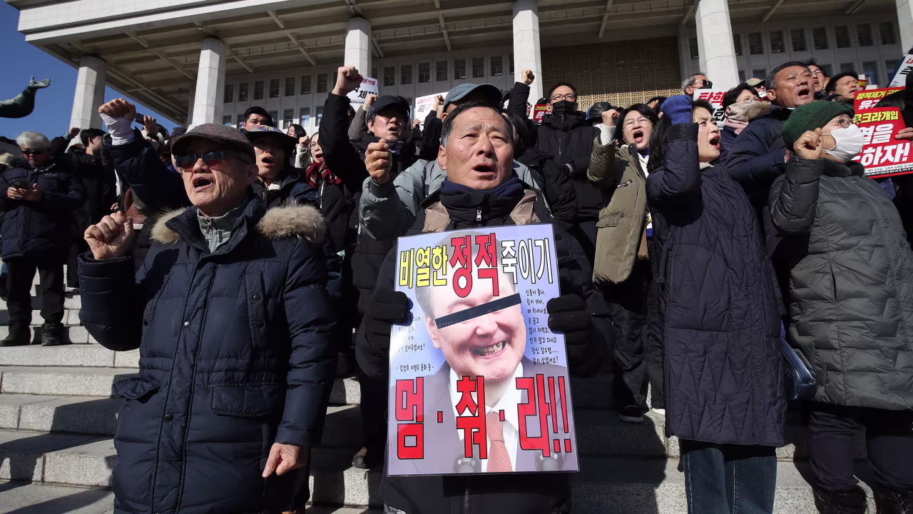 Protesters demonstrate against President Yoon Suk Yeol at the National Assembly in Seoul, South Korea, on December 4, 2024.