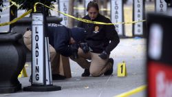 NEW YORK, NEW YORK - DECEMBER 04: Police place bullet casing markers outside of a Hilton Hotel in Midtown Manhattan where United Healthcare CEO Brian Thompson was fatally shot on December 04, 2024 in New York City. Brian Thompson was shot and killed before 7:00 AM this morning outside the Hilton Hotel, just before he was set to attend the company's annual investors' meeting. (Photo by Spencer Platt/Getty Images)