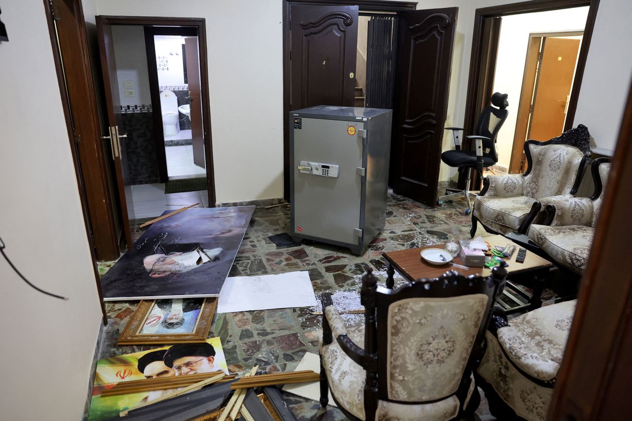 Damage after Syrians looted the Iranian embassy in Damascus, Syria, on December 8, 2024.