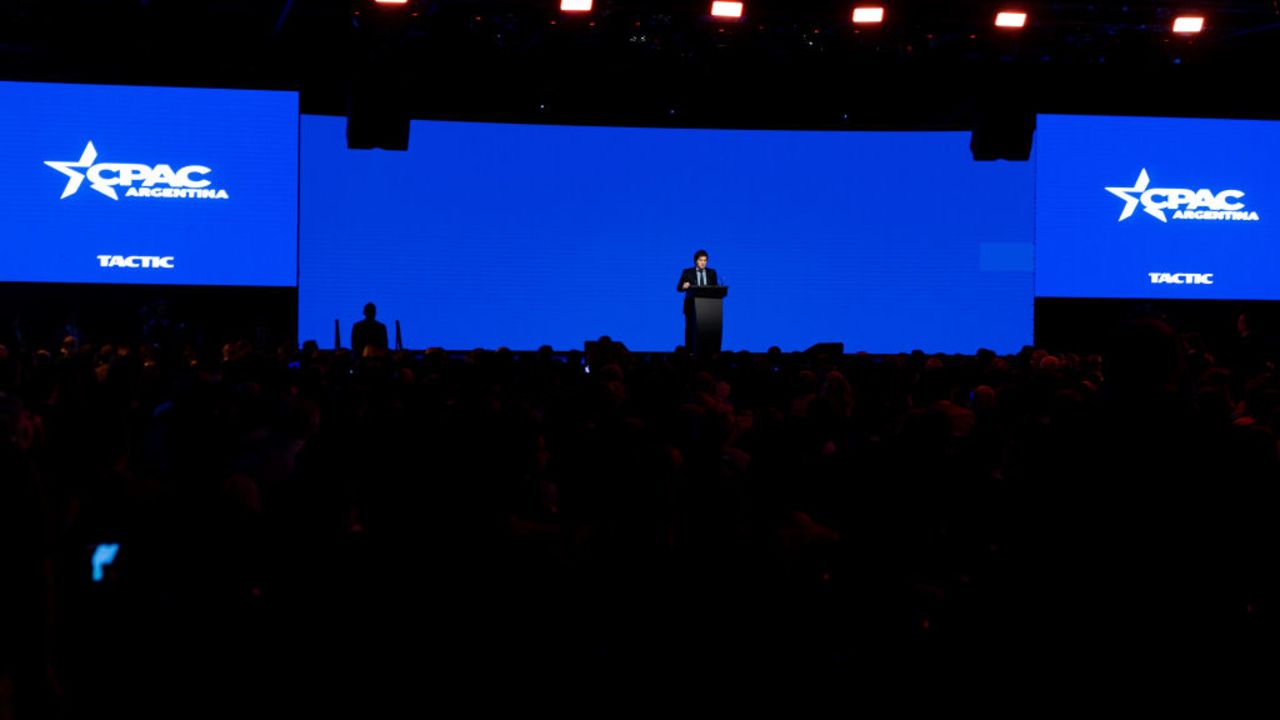 BUENOS AIRES, ARGENTINA - DECEMBER 04:  President of Argentina Javier Milei speaks during the CPAC Argentina 2024, Conservative Political Action Conference, on December 04, 2024 in Buenos Aires, Argentina.  (Photo by Tomas Cuesta/Getty Images)