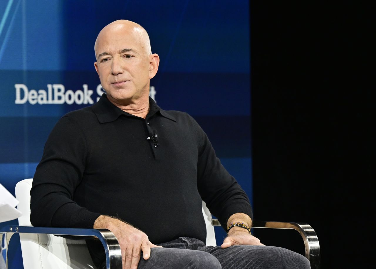  Jeff Bezos speaks onstage during The New York Times Dealbook Summit 2024 on Wednesday, December 04,  in New York.