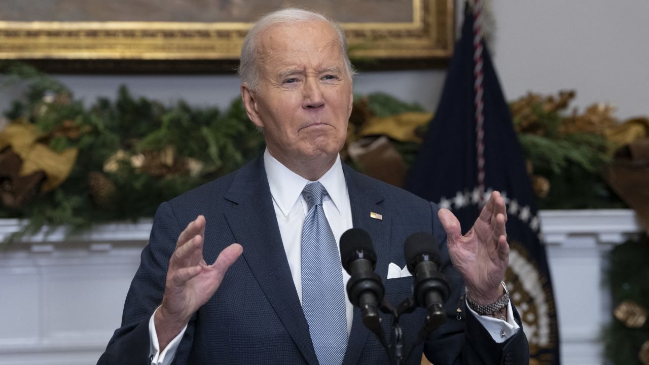 US President Joe Biden speaks about the situation in Syria in the Roosevelt Room at the White House in Washington, DC, on December 8, 2024 following a crisis meeting to discuss the sudden overthrow by Islamist-led rebels of President Bashar al-Assad. (Photo by Chris Kleponis / AFP) (Photo by CHRIS KLEPONIS/AFP via Getty Images)