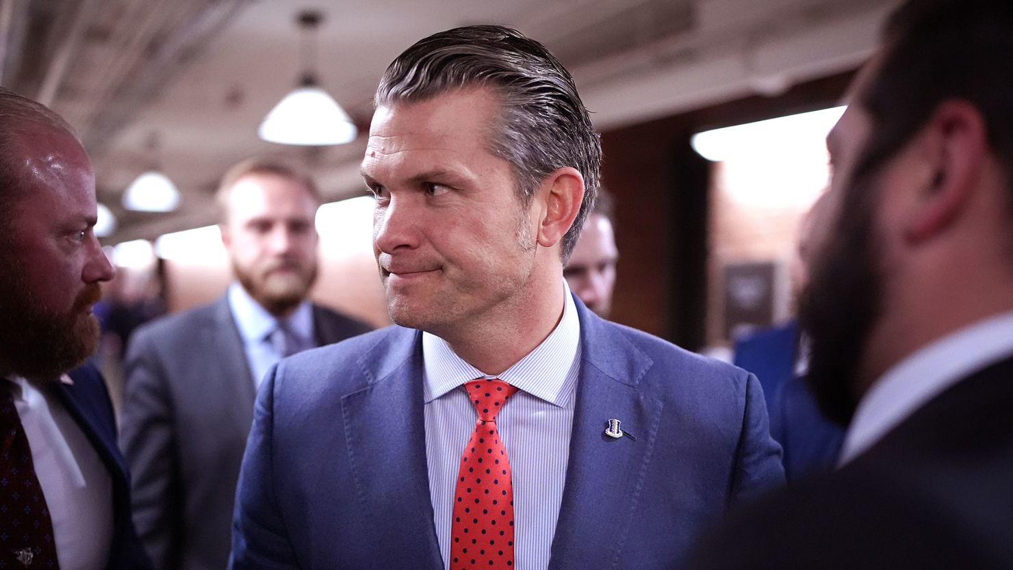 Pete Hegseth, President-elect Donald Trump's nominee to be Secretary of Defense, arrives to meet with lawmakers on Capitol Hill on December 5, 2024.