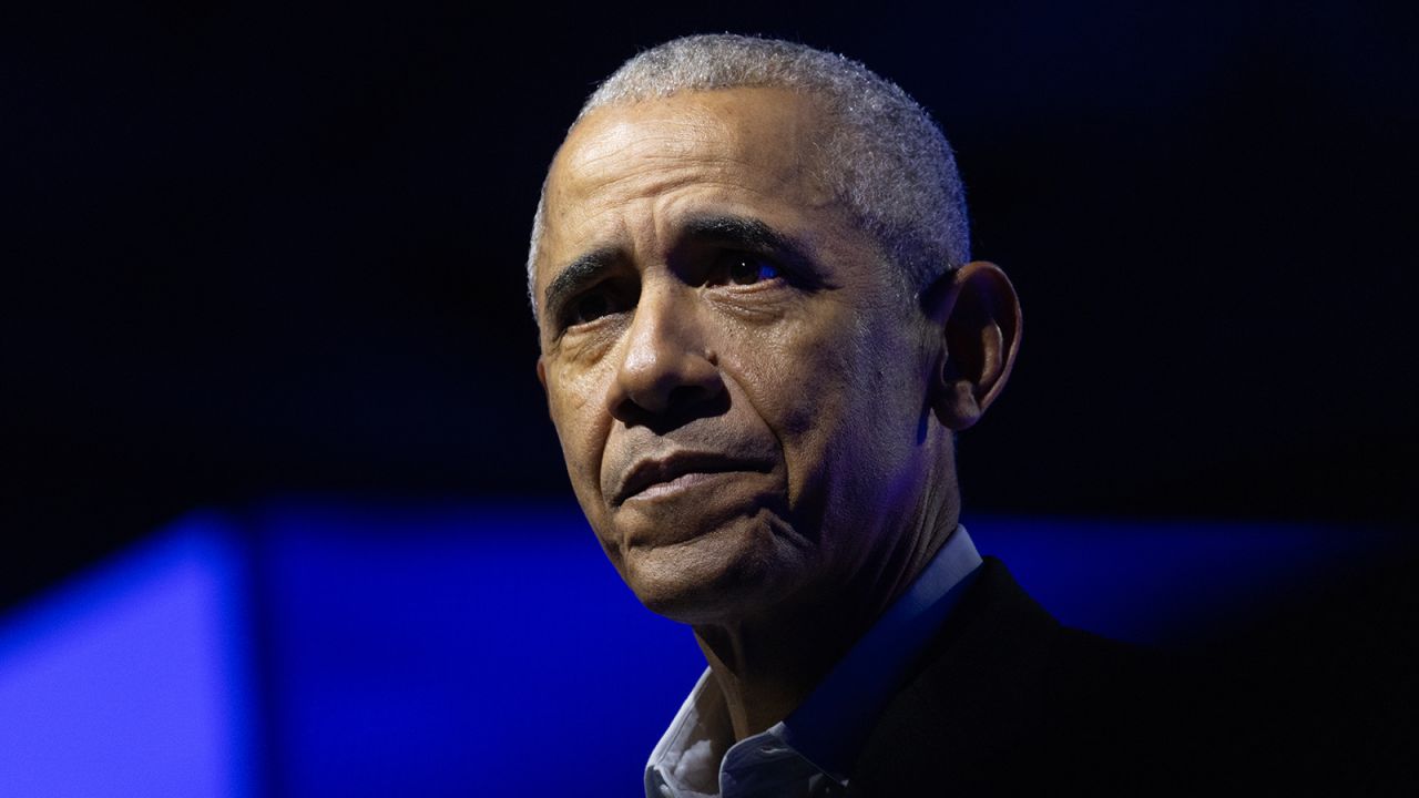 Former President Barack Obama addresses the Obama Foundation's Democracy Forum on December 5, 2024, in Chicago.