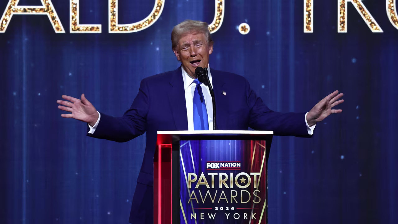 President-elect Donald Trump speaks during the FOX Nation's Patriot Awards in Greenvale, New York, on December 5.
