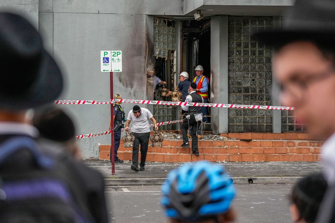 Members of the synagogue recover items from the Adass Israel Synagogue on December 6, 2024 in Melbourne, Australia.