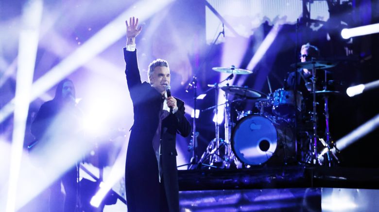 Robbie Williams attends "X Factor" TV Show at Piazza Del Plebiscito on December 05, 2024 in Naples, Italy.