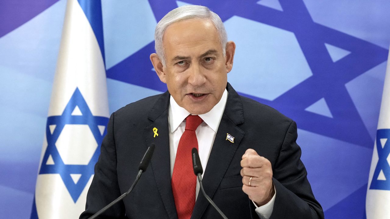 Benjamin Netanyahu speaks during a press conference in Jerusalem on December 9, 2024.