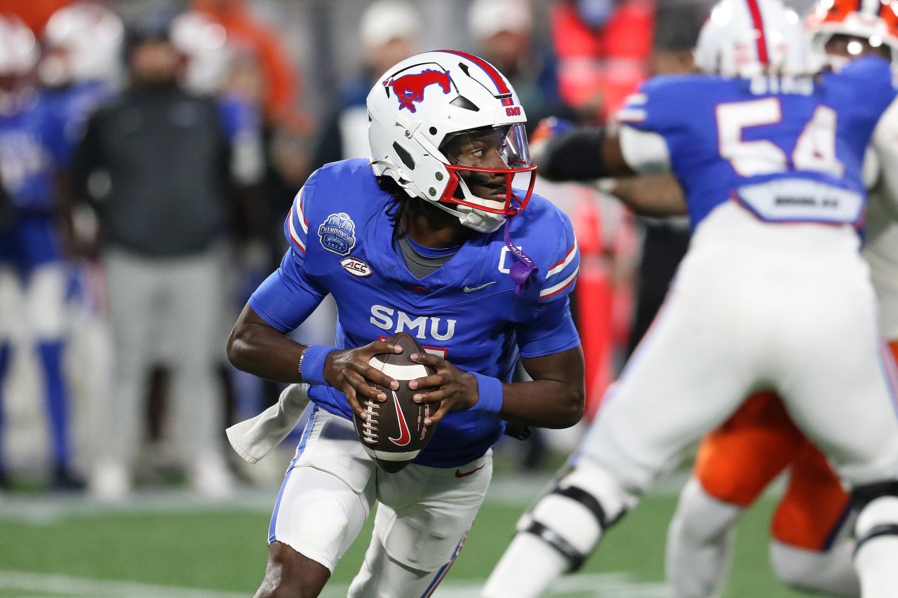 SMU Mustangs quarterback Kevin Jennings is seen in a game against the Clemson Tigers in Charlotte North Carolina, on December 7.