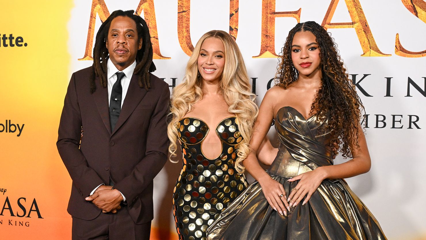 Jay-Z, Beyoncé, Blue Ivy Carter pictured at the Los Angeles premiere of "Mufasa: The Lion King."