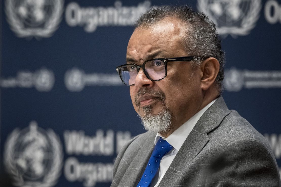 Tedros attends a press conference in Geneva, Switzerland on December 10, 2024.