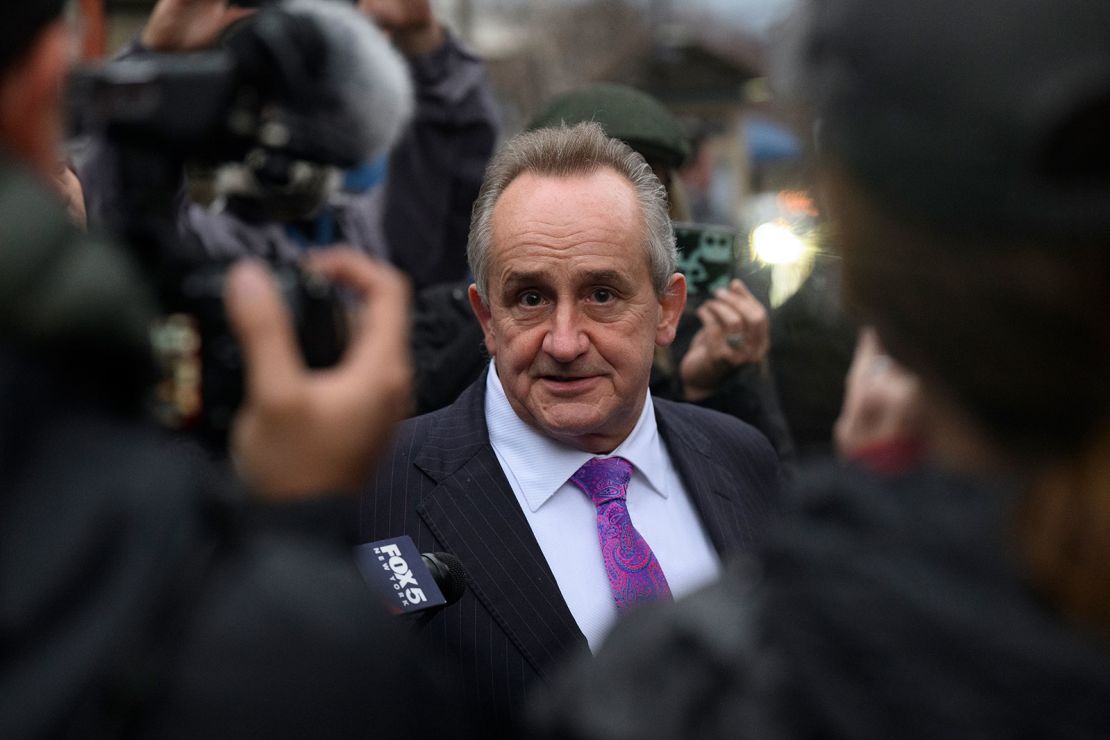 Thomas Dickey, attorney for suspected shooter Luigi Mangione, speaks Tuesday to reporters in front of the Blair County Courthouse in Hollidaysburg, Pennsylvania.