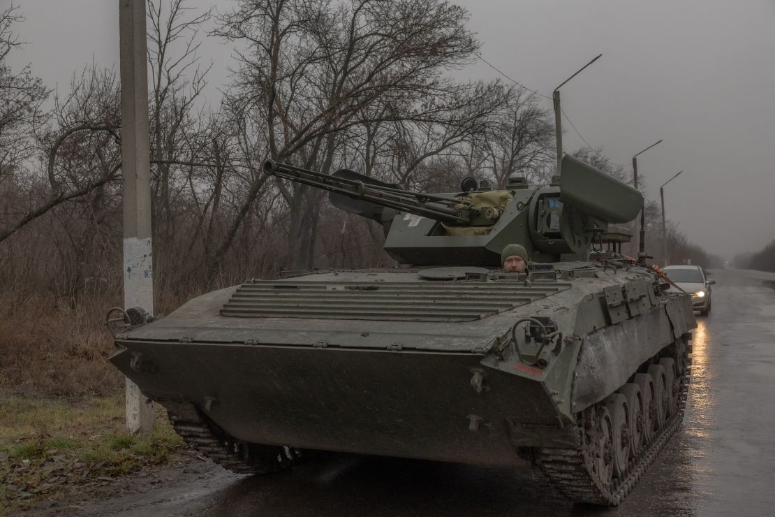 A Ukrainian serviceman operates a BMP-1 infantry fighting vehicle on a road near Pokrovsk, in the eastern Donetsk region of Ukraine, on December 11, 2024.