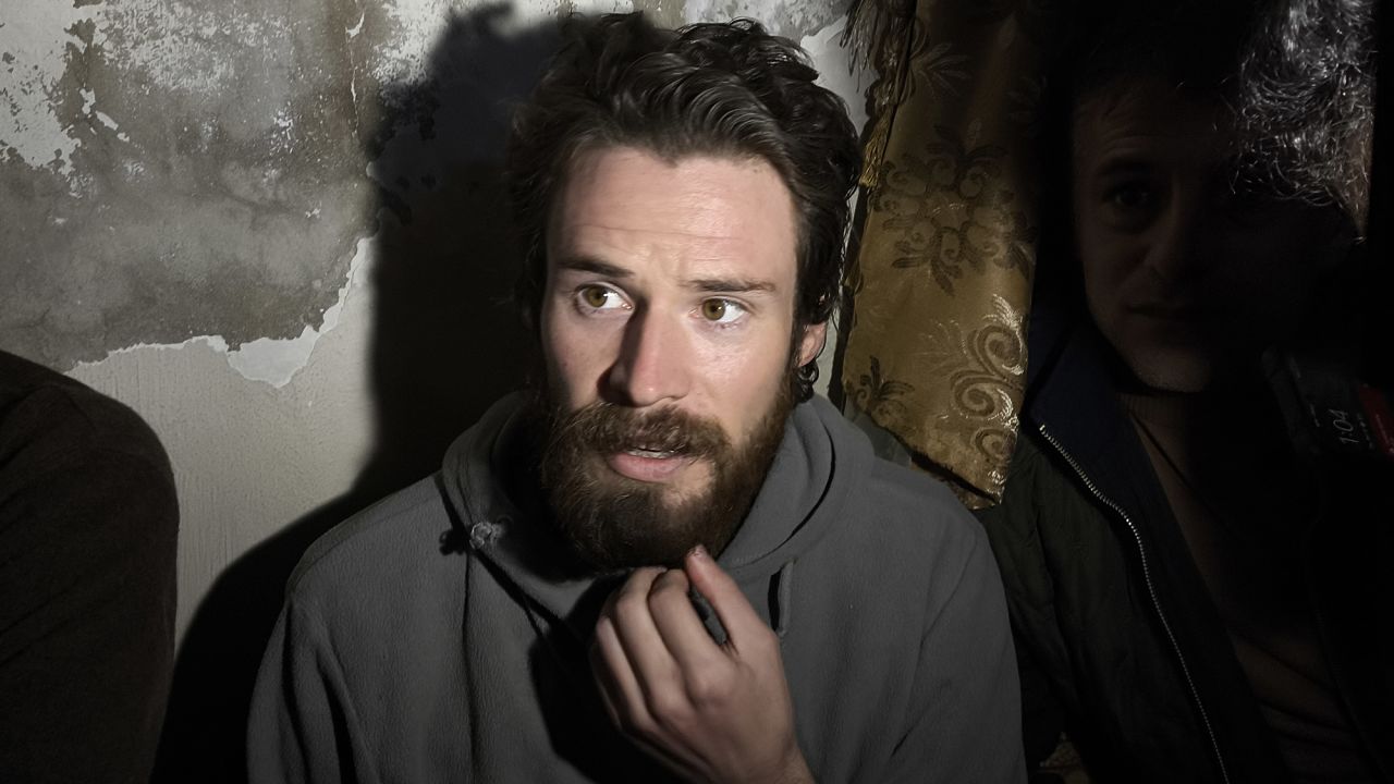 Travis Pete Timmerman, a U.S. citizen who went missing in Syria, speaks to press after being released from the Sednaya Prison in Damascus, Syria, on December 12.