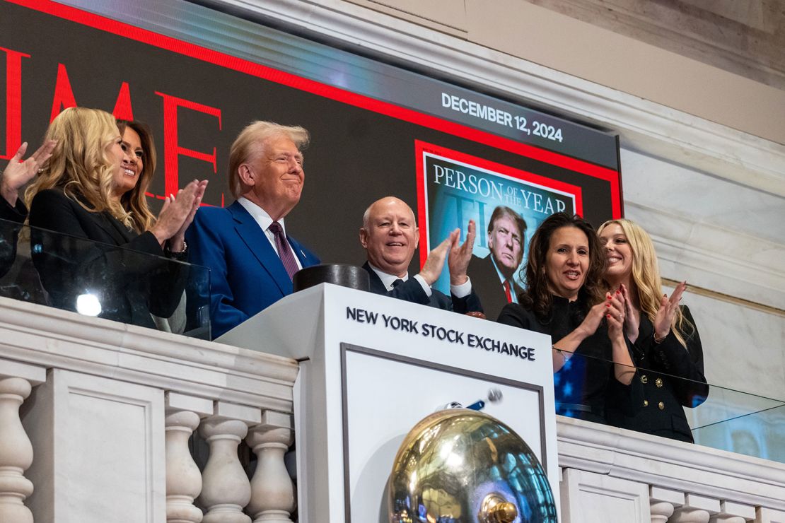 President-elect Donald Trump rings the opening bell on the trading floor of the New York Stock Exchange on December 12, 2024, in New York City.