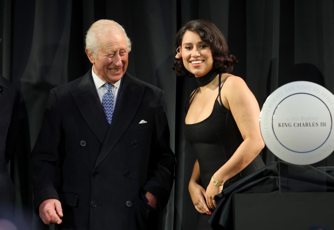 King Charles III met British singer-songwriter Raye as well as Apple employees, community partners and young people from the King’s Trust, during a tour of the new Apple HQ in London on Thursday.