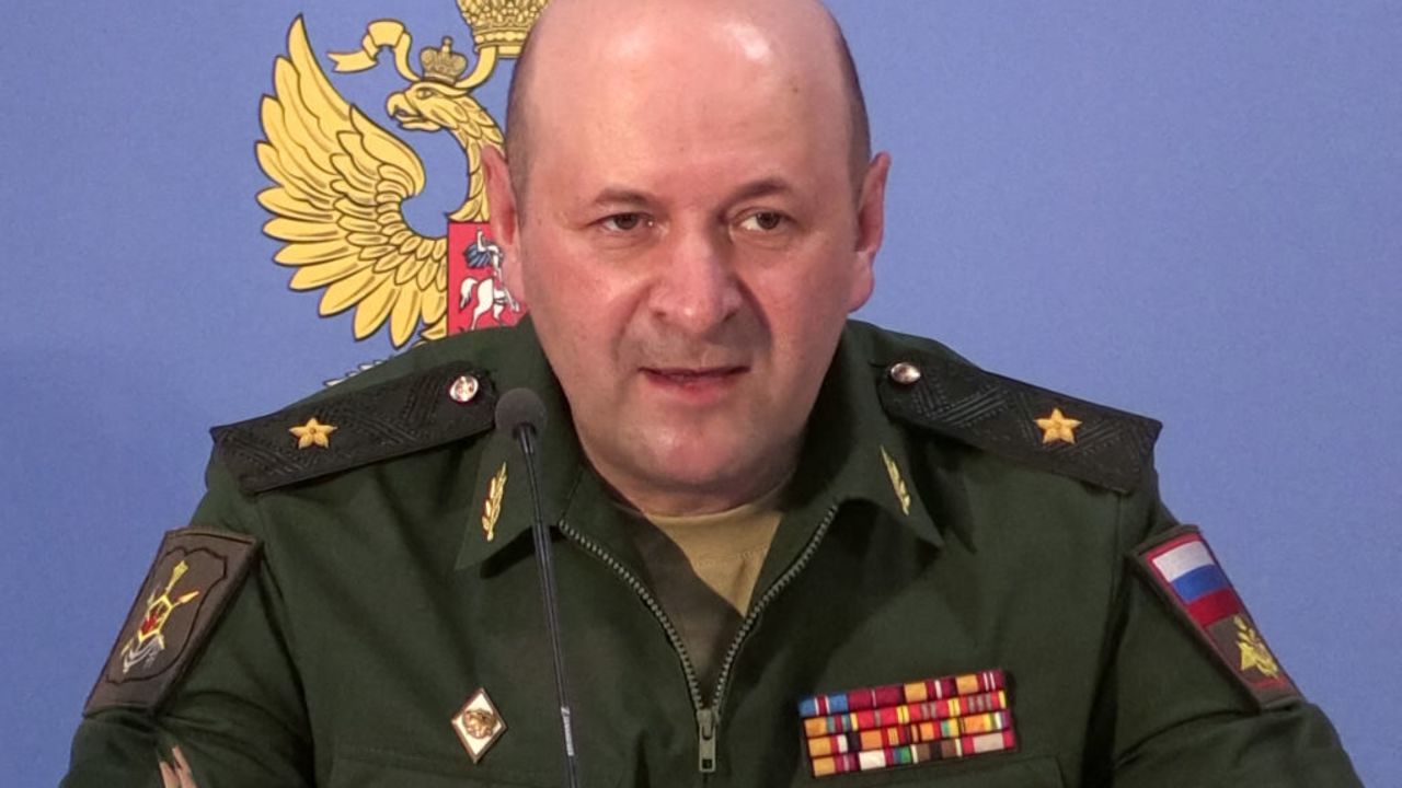 In this grab from an AFPTV footage, Igor Kirillov, head of the Russian Defence Ministry's radiological, biological and chemical protection unit, speaks at a briefing over an alleged chemical attack on the Syrian city of Douma, at the Patriot park in the Moscow region on June 22, 2018. A senior Russian military official was killed on December 17, 2024 when an explosive device hidden in a scooter went off outside a building in Moscow, officials said. (Photo by AFPTV / AFP) (Photo by AFPTV/AFP via Getty Images)