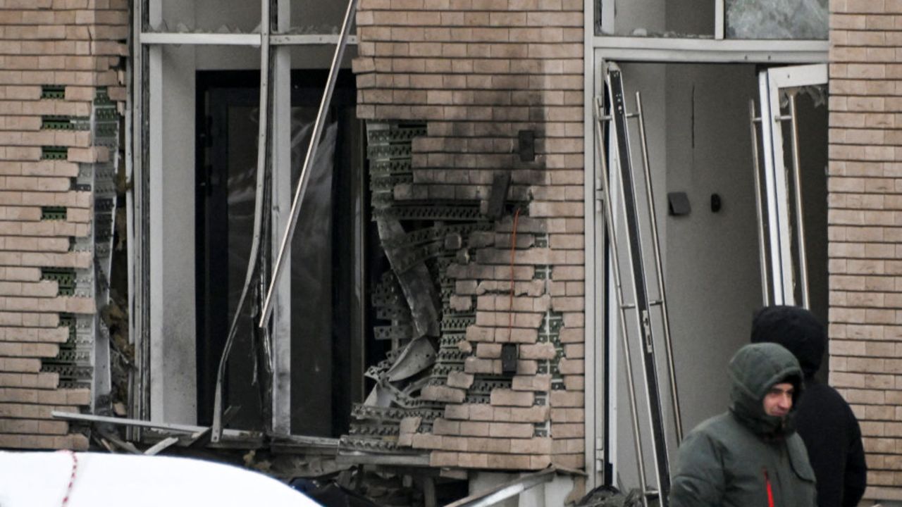 A view of the blast scene, which killed the commander of Russian armed forces' chemical, biological and radiation defence troops, Igor Kirillov, and his assistant, according to the Russian Investigative Committee, outside a residential building on Ryazansky Avenue in Moscow on December 17, 2024. (Photo by Alexander NEMENOV / AFP) (Photo by ALEXANDER NEMENOV/AFP via Getty Images)