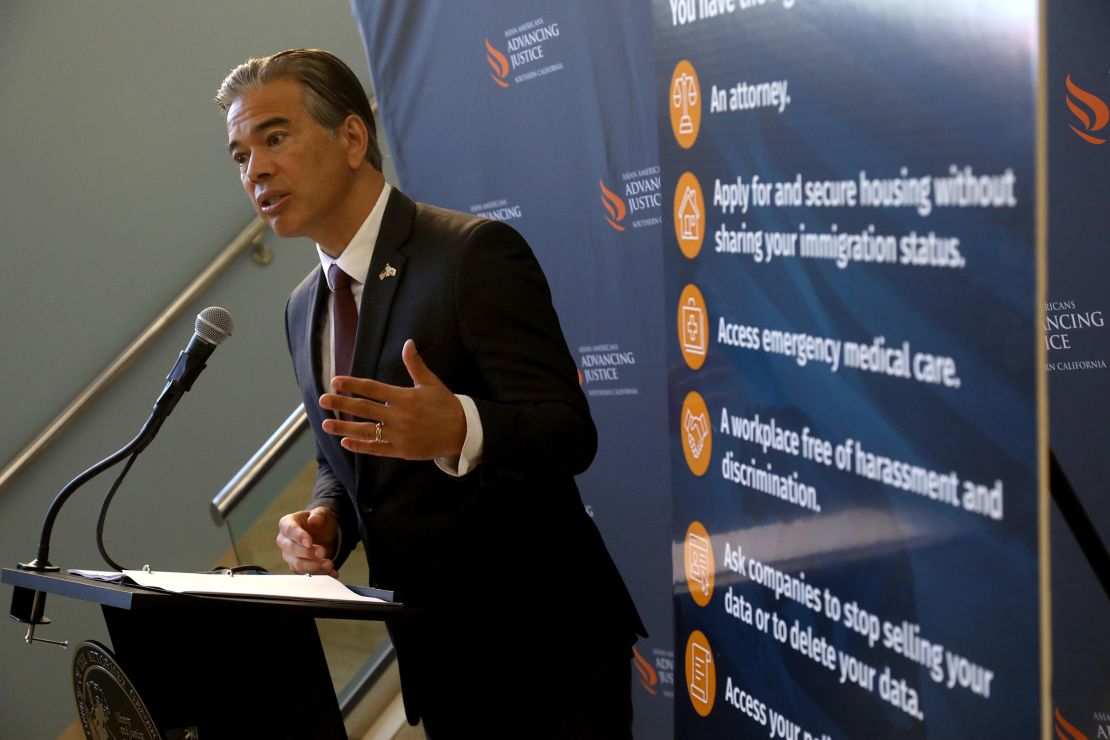 California Attorney General Rob Bonta speaks at a news briefing on December 17 about immigrant protects in the state.