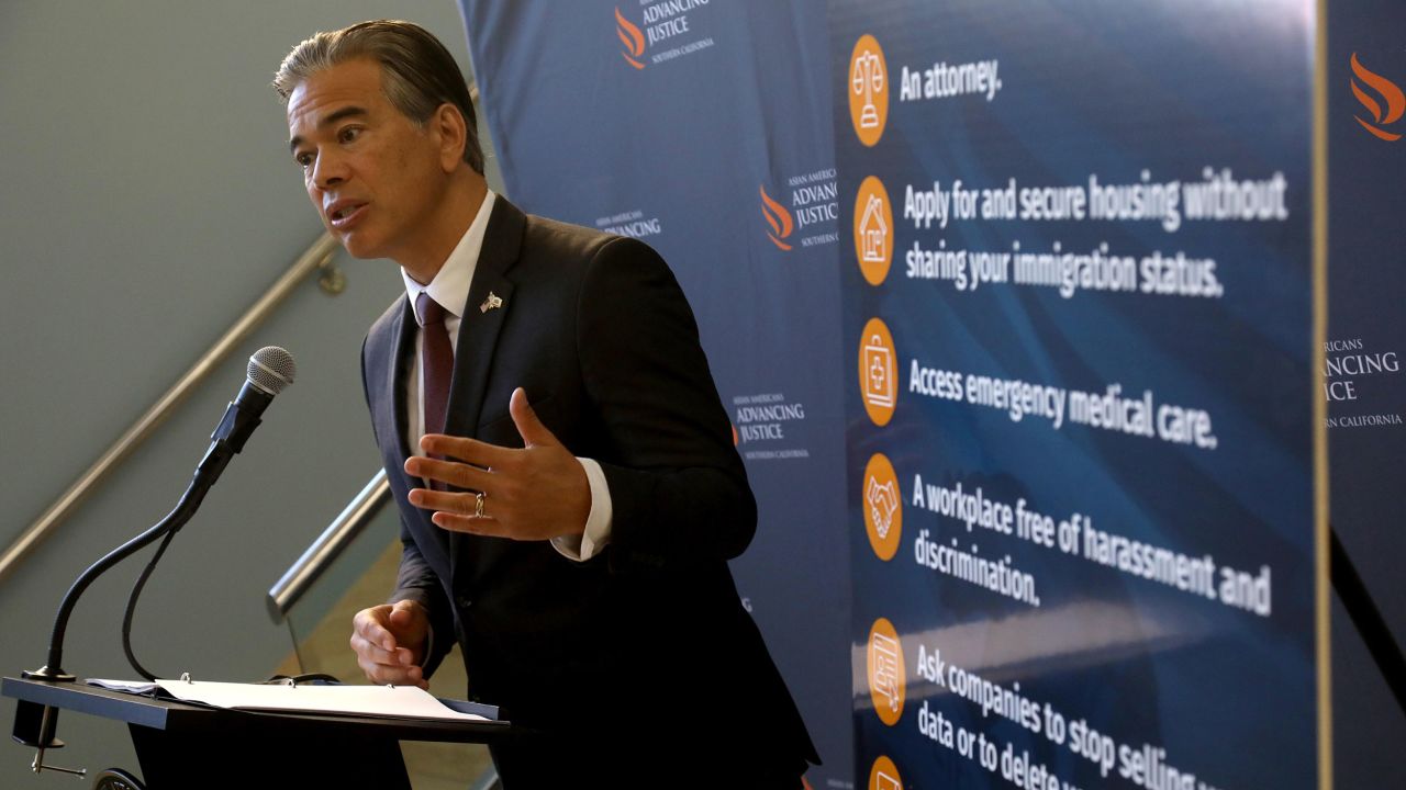 LOS ANGELES, CA - DECEMBER 17, 2024 - -  California Attorney General Rob Bonta gives an overview to press on new, "know your rights," guidance for California immigrants at the offices of Asian Americans Advancing Justice in Los Angeles on December 17, 2024. Bonta issued two guidances to help California immigrants better understand their rights and protections under the law and avoid immigration scams. After the press conference, the Attorney General hosted the first in a series of regional convenings on immigrant rights. "With the President-elect making clear his intent to move forward an inhumane and destructive immigration agenda once he takes office, California Department of Justice is releasing new and updated guidance to help immigrants understand their rights under the law," Bonita said.  "In California, we will ensure that the rights of our immigrant communities are respected and protected," he said. Catholic Charities of Orange County, California Immigrant Policy Center and Mexican American Legal Defense and Eduction Fund were some of the immigrant rights groups attending the meeting. (Genaro Molina/Los Angeles Times via Getty Images)