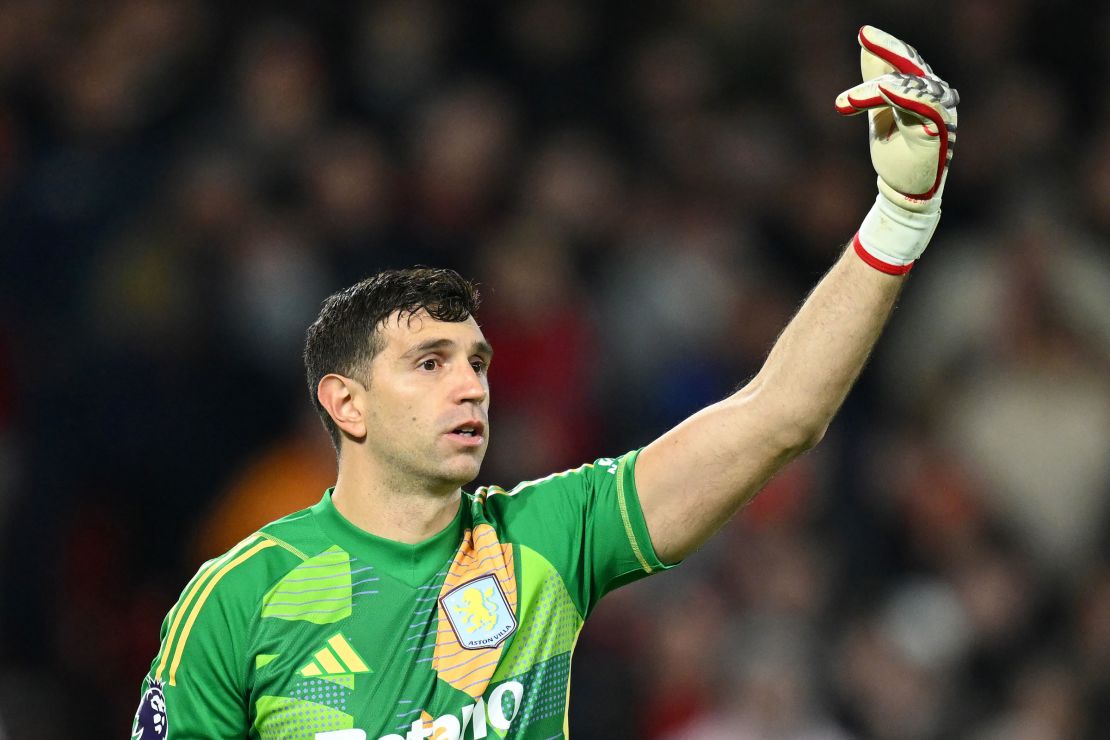 Emiliano Martinez looks on during the match against Nottingham Forest.