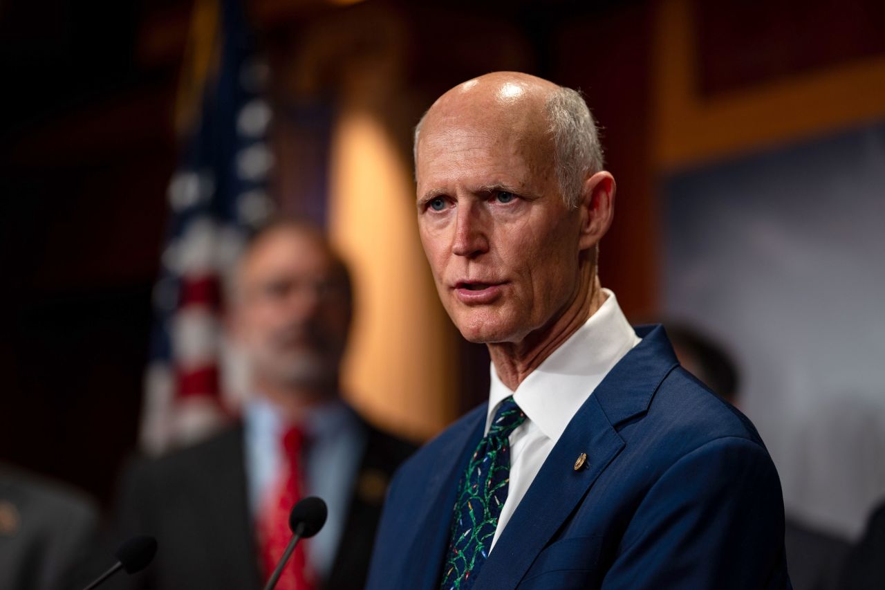 Sen. Rick Scott speaks at a news conference on Capitol Hill in Washington, DC, on December 18.