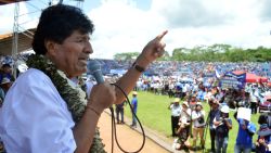 Bolivia's former president Evo Morales speaks to his supporters and militants of the Movimiento al Socialismo (MAS) during the celebrations for the 19th anniversary of the MAS's victory at the polls and its coming to power in Chimore, Department of Cochabamba, Bolivia, on December 18, 2024. Bolivia's ruling party, Movimiento al Socialismo, celebrated this Wednesday the anniversary of its first victory in the 2005 presidential elections and did so in two separate events due to the disagreement between its two top leaders, former President Evo Morales and President Luis Arce. (Photo by FERNANDO CARTAGENA / AFP) (Photo by FERNANDO CARTAGENA/AFP via Getty Images)