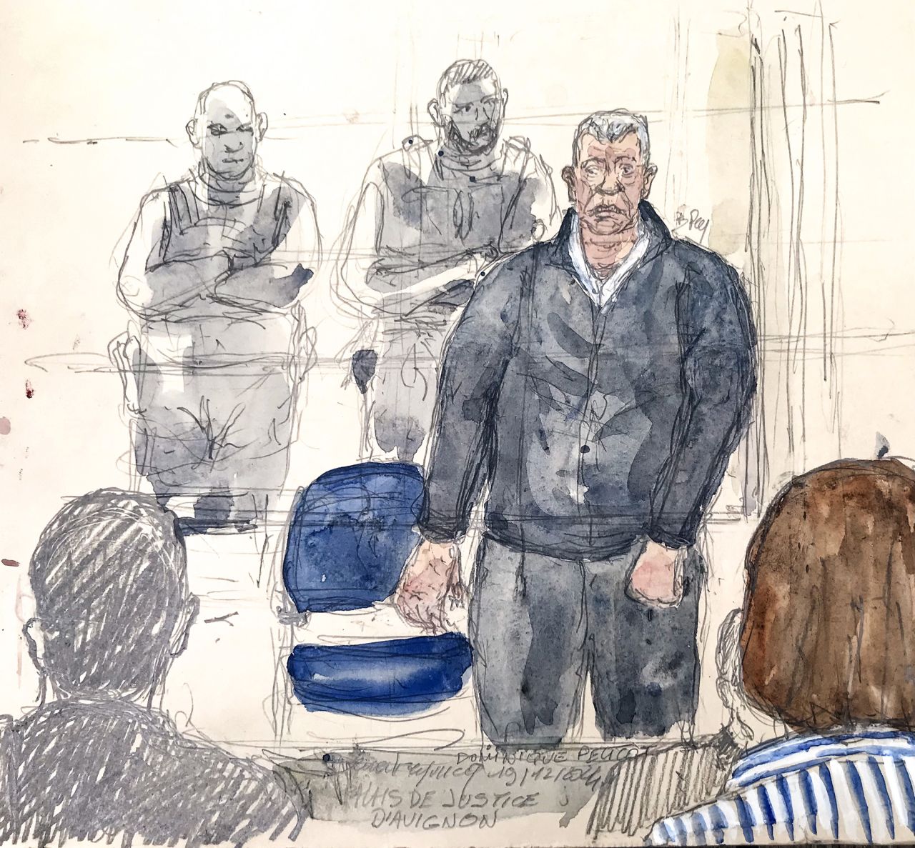 This court-sketch made on December 19, 2024 in Avignon shows Dominique Pelicot during the hearing.