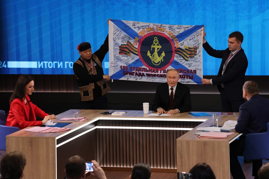 Russian President Vladimir Putin speaks during his annual press conference on December 19, 2024, in Moscow, Russia.
