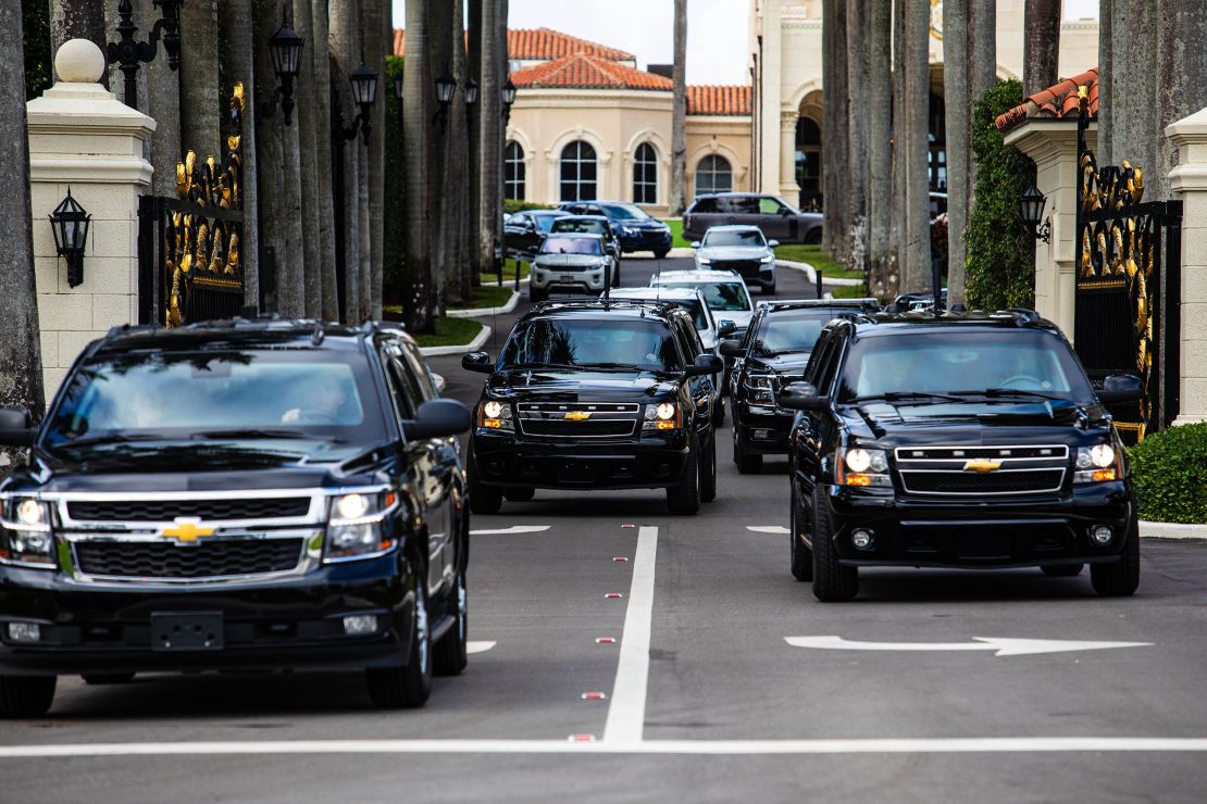 President-elect Donald Trump is ejected from Trump International Golf Club in a motorcade in Palm Beach, Florida, on December 20, 2024.