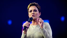 American political figure and former television news anchor Kari Lake speaks on-stage during America Fest 2024 in Phoenix, Arizona on December 21, 2024.
