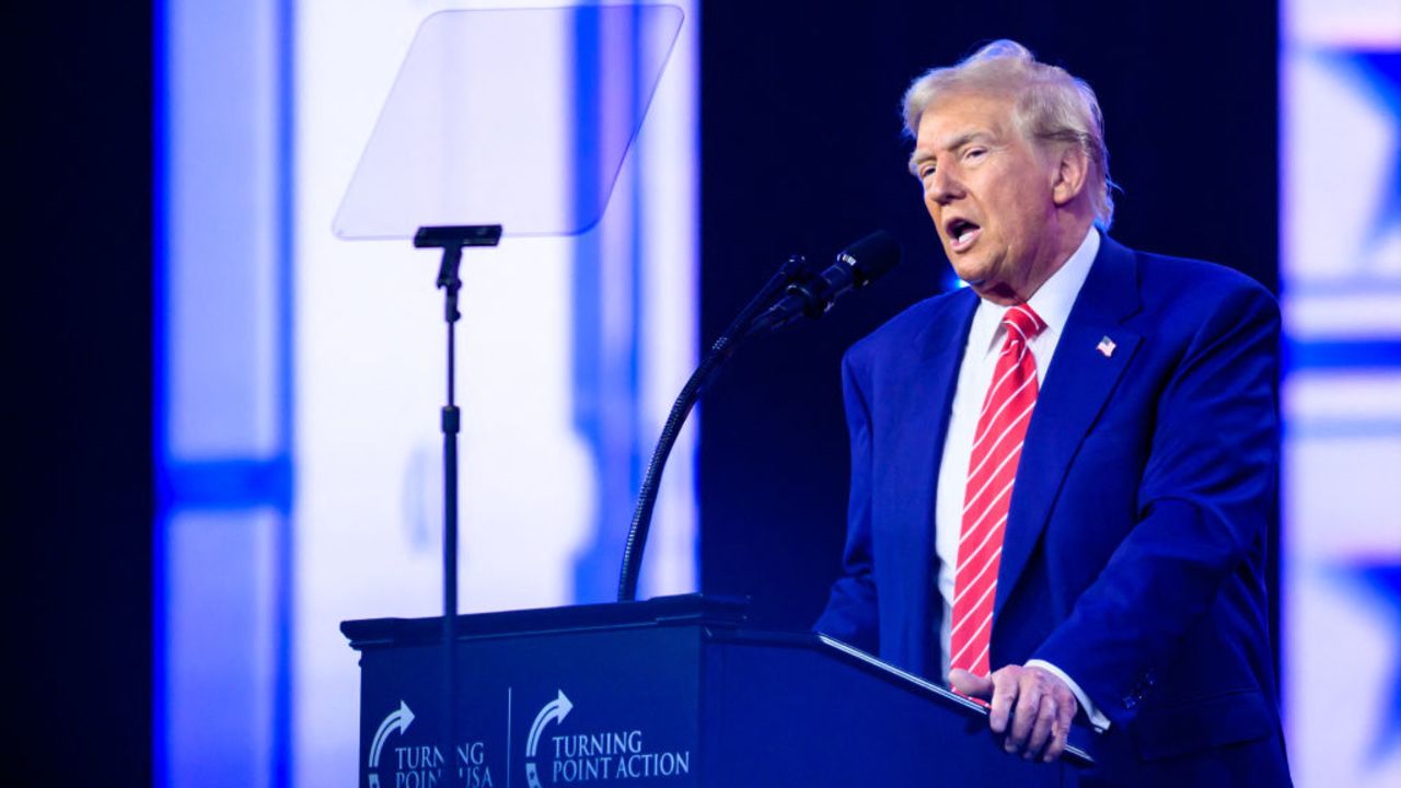 US President-elect Donald Trump speaks during Turning Point's annual AmericaFest 2024 in Phoenix, Arizona, on December 22, 2024. (Photo by JOSH EDELSON / AFP) (Photo by JOSH EDELSON/AFP via Getty Images)