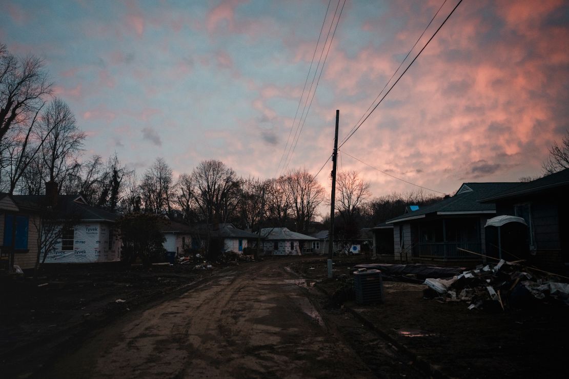Edwards Avenue in Swannanoa, North Carolina, still bore scars from Helene on December 9.