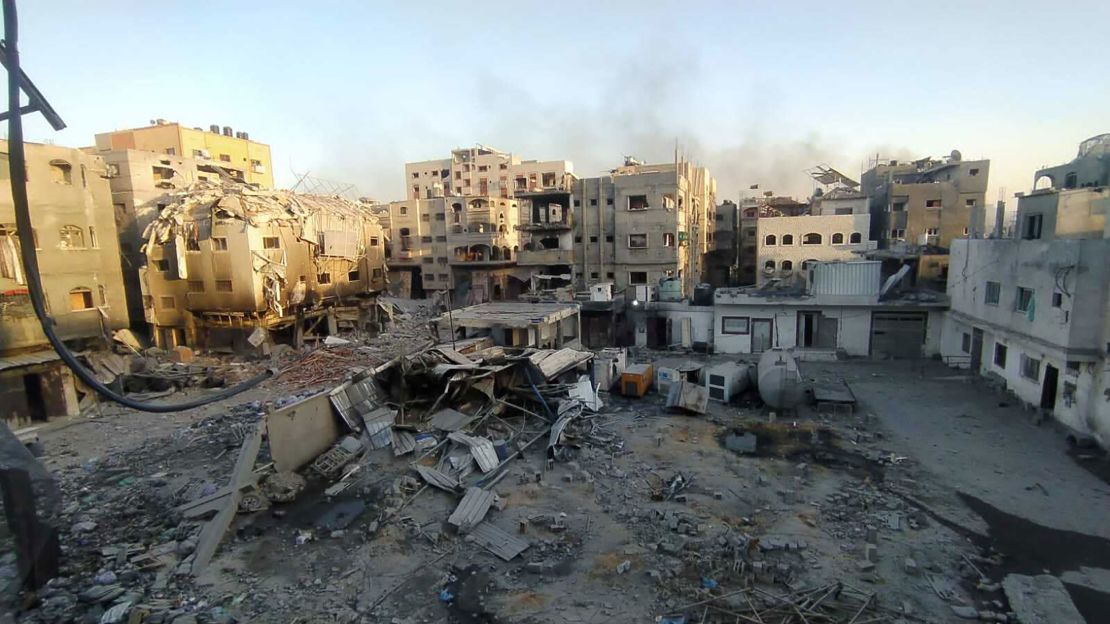 a view of destruction following the israeli attack on the courtyard of kamal adwan hospital and its surrounding buildings in beit lahia, gaza on december 25.