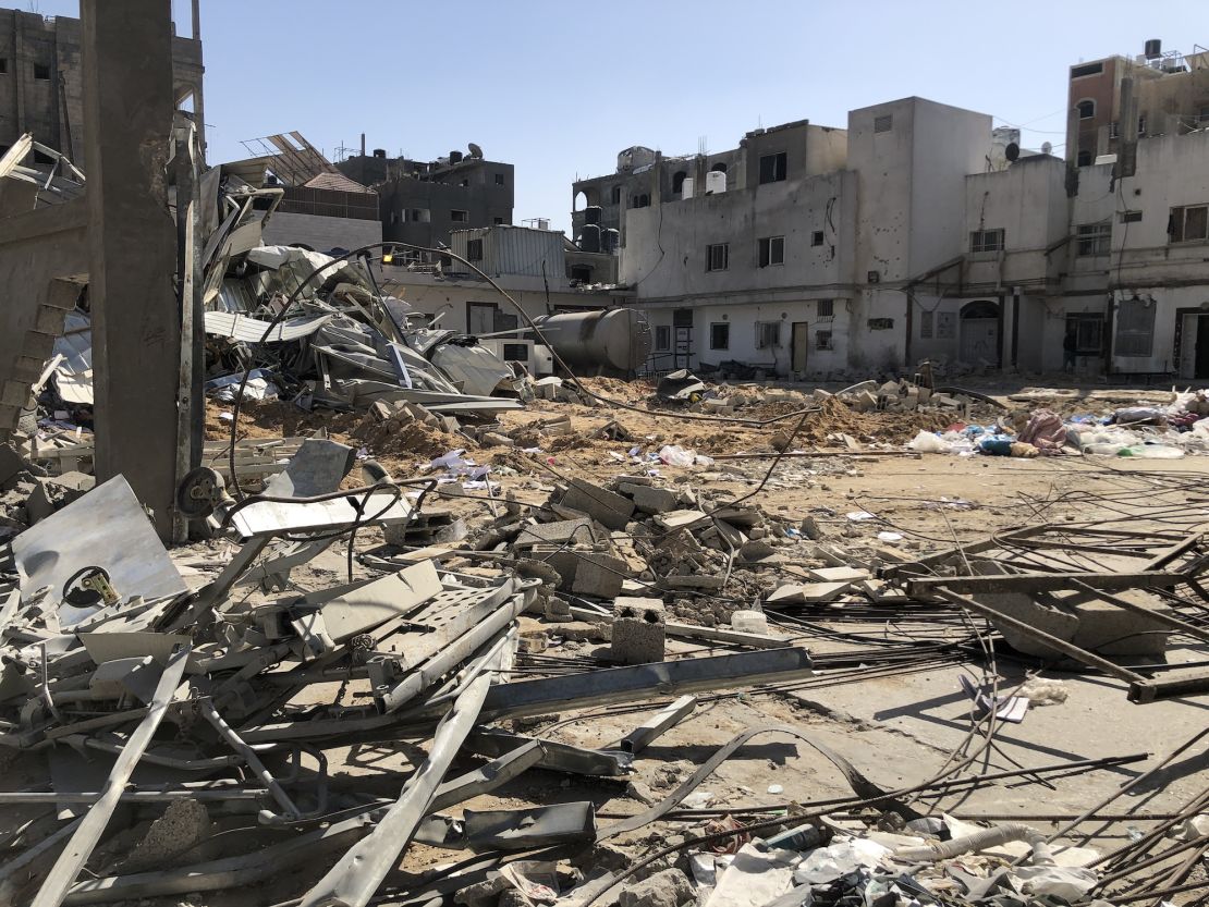 Concrete slabs and barbed wire spill out of the courtyard of Kamal Adwan Hospital, following an Israeli attack, in Beit Lahiya, in Gaza, on December 25.