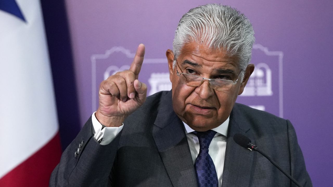 Panama's President Jose Raul Mulino gestures during his weekly press conference at the presidential palace in Panama City on December 26, 2024. President Mulino said Thursday that he will not negotiate any changes to the Panama Canal with the United States after President-elect Donald Trump threatened to take back the operation of the commercial passage. (Photo by ARNULFO FRANCO / AFP) (Photo by ARNULFO FRANCO/AFP via Getty Images)