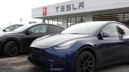 New Tesla cars are displayed at a Tesla store in Corte Madera, California.