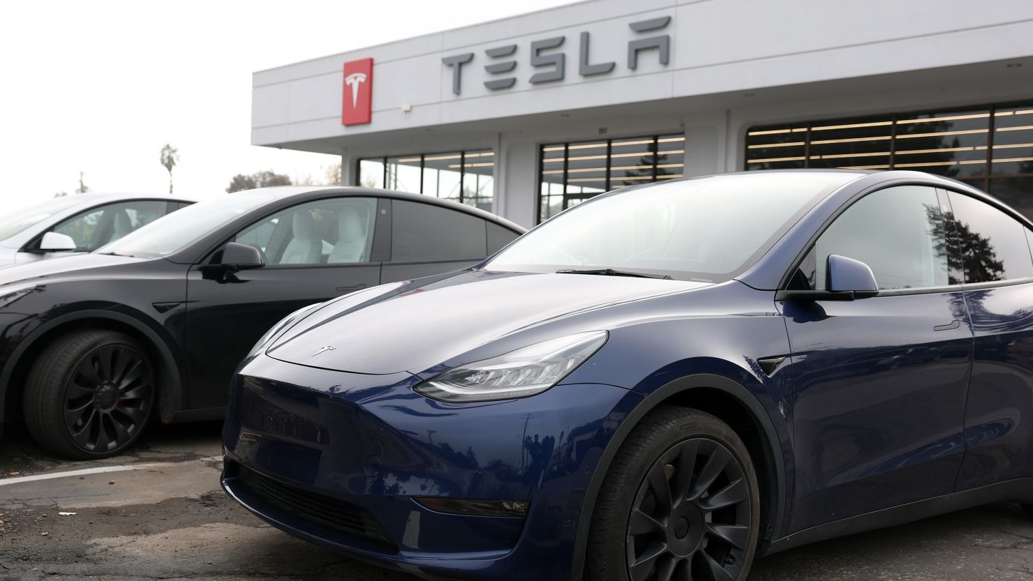 New Tesla cars are displayed at a Tesla showroom on December 20, 2024, in Corte Madera, California.