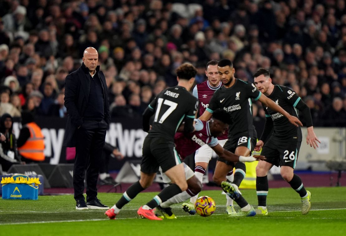 Liverpool manager Arne Slot (left) during the Premier League match at the London Stadium, London. Picture date: Sunday December 29, 2024. (Photo by Bradley Collyer/PA Images via Getty Images)