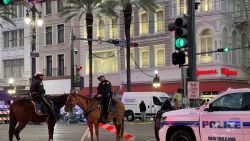 Police cordon off the intersection of Canal Street and Bourbon Street in the French Quarter of New Orleans, Louisiana, on January 1, 2025. At least 10 people were killed and 30 injured Wednesday when a vehicle plowed overnight into a New year's crowd in the heart of the thriving New Orleans tourist district, authorities in the southern US city said. (Photo by Matthew HINTON / AFP) (Photo by MATTHEW HINTON/AFP via Getty Images)