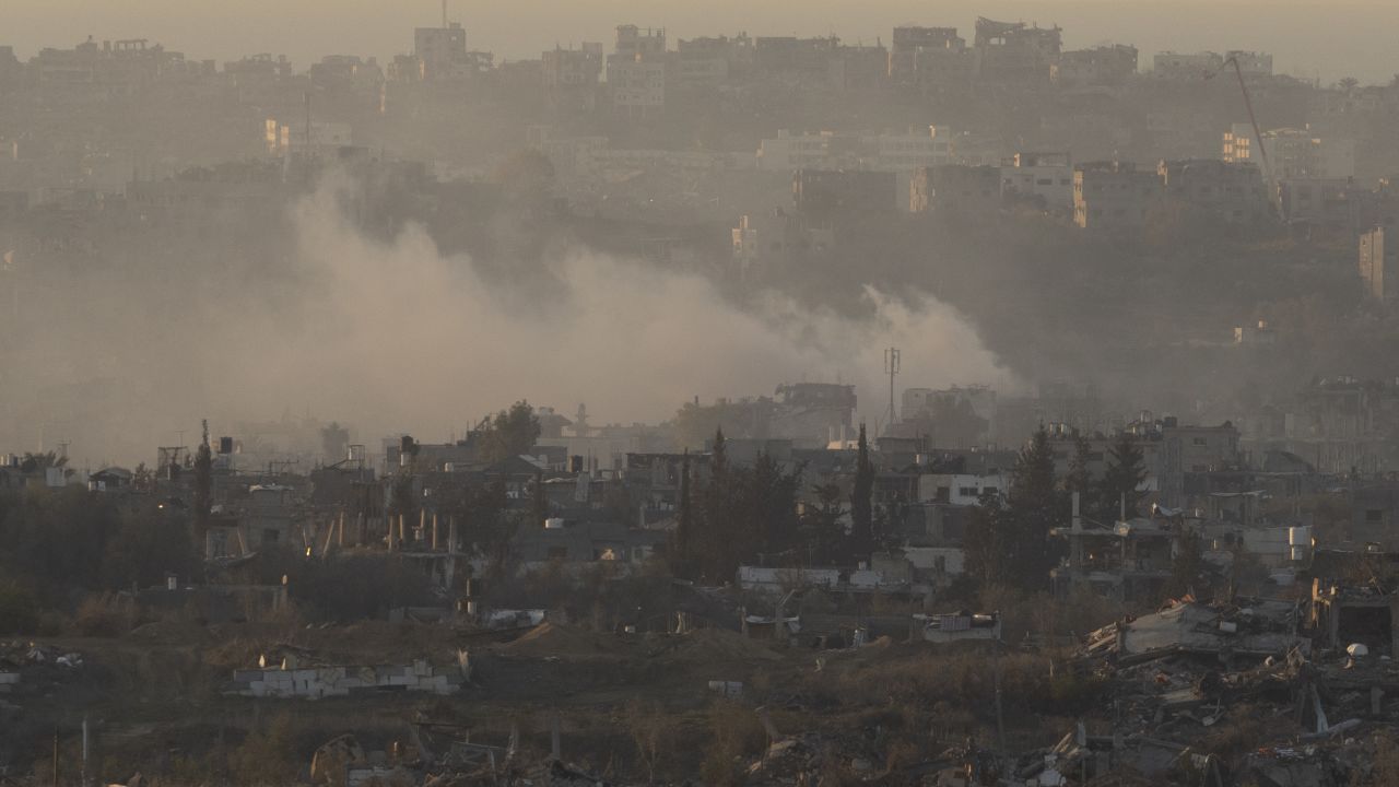 SOUTHERN ISRAEL, ISRAEL - JANUARY 1: Smoke rises over the northern Gaza Strip as seen from a position on the Israeli side of the border on January 1, 2025 in Southern Israel, Israel. Israeli forces are operating in Northern Gaza in a ground operation against what they describe as renewed Hamas power in the area. (Photo by Amir Levy/Getty Images)