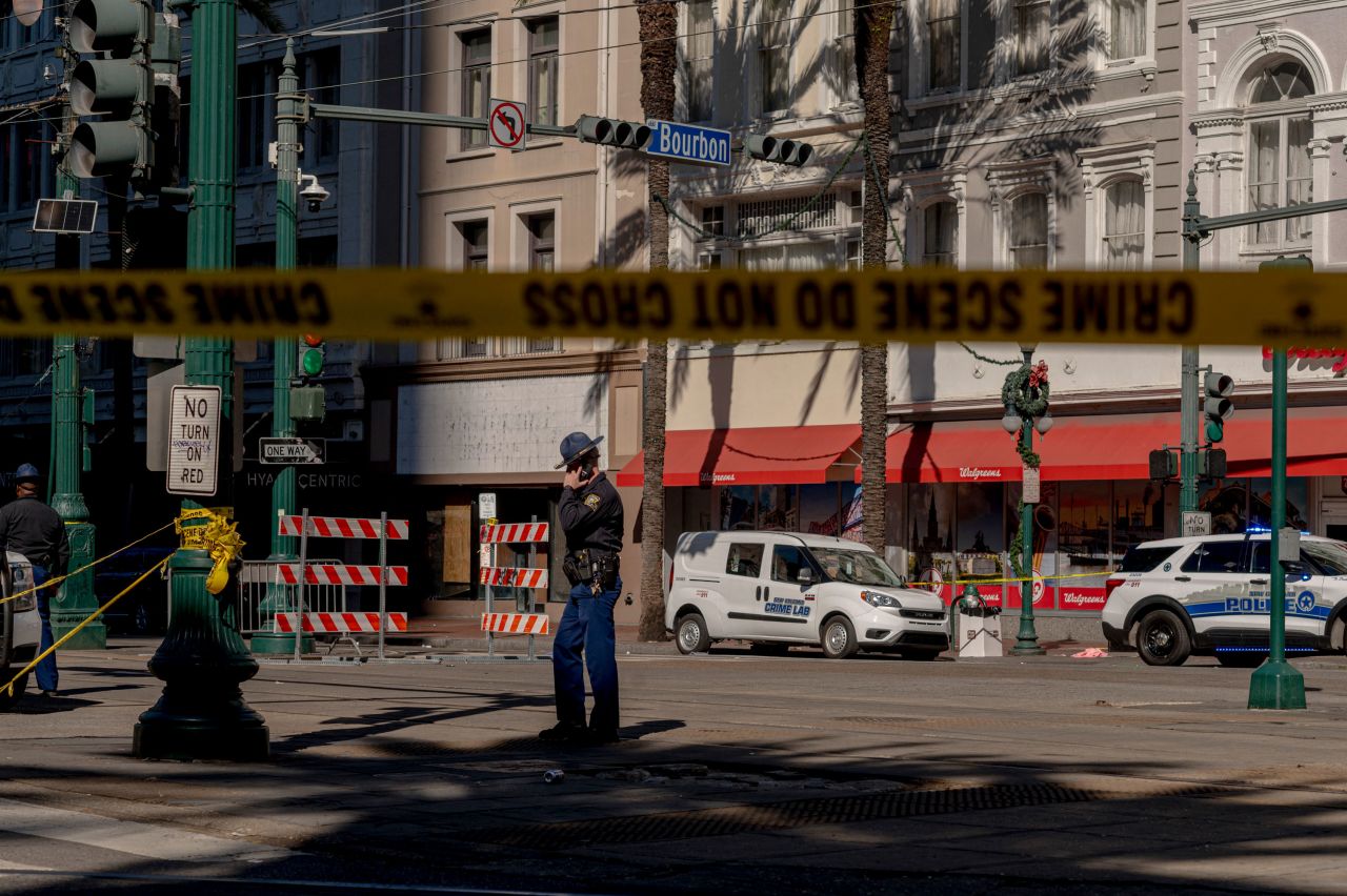 The French Quarter in New Orleans is blocked off late morning with a heavy police and FBI presence January 1.