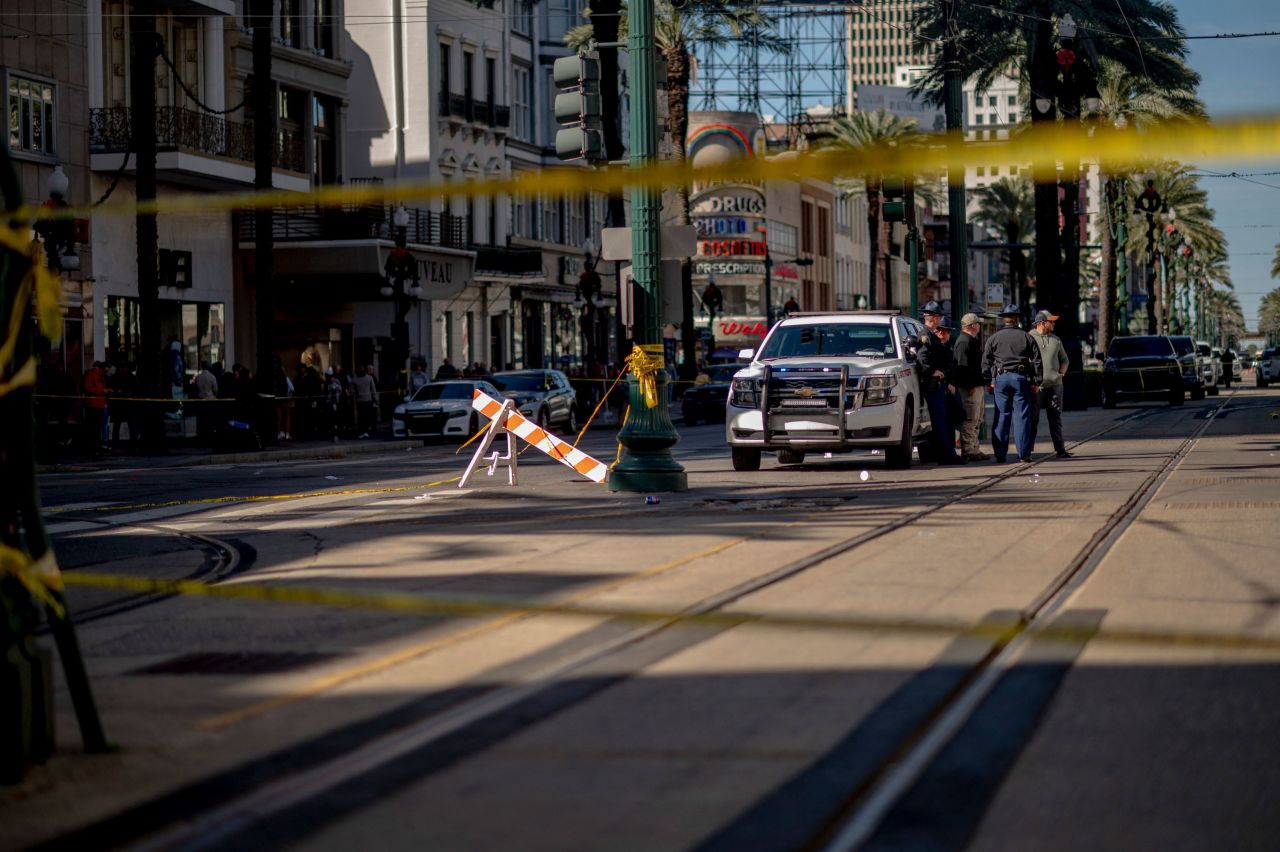 The French Quarter in New Orleans is blocked off late morning with a heavy police and FBI presence January 1.