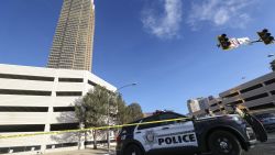 Police block an area where a Tesla Cybertruck caught fire and exploded outside the lobby of President-elect Donald Trump's hotel, on January 1, 2025, in Las Vegas. At least one person was killed and seven wounded when a Tesla Cybertruck exploded outside a hotel belonging to US President-elect Donald Trump in Las Vegas, police said Wednesday. (Photo by WADE VANDERVORT / AFP) (Photo by WADE VANDERVORT/AFP via Getty Images)