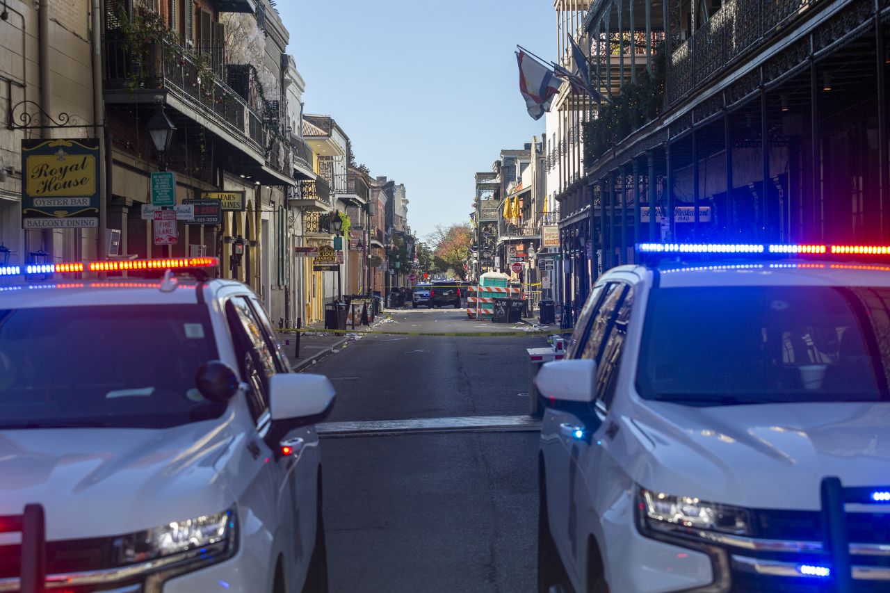 NEW ORLEANS, LOUISIANA, USA - JANUARY 1: Police checkpoints on and around Bourbon Street, after a vehicle plowed into New Year crowds at a tourist district local authorities said in New Orleans, Louisiana, United States on January 1, 2025. (Photo by Patt Little/Anadolu via Getty Images)