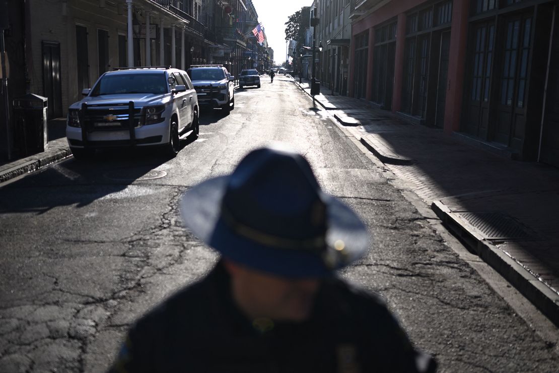 A police officer blocks a street in the French Quarter on January 2.