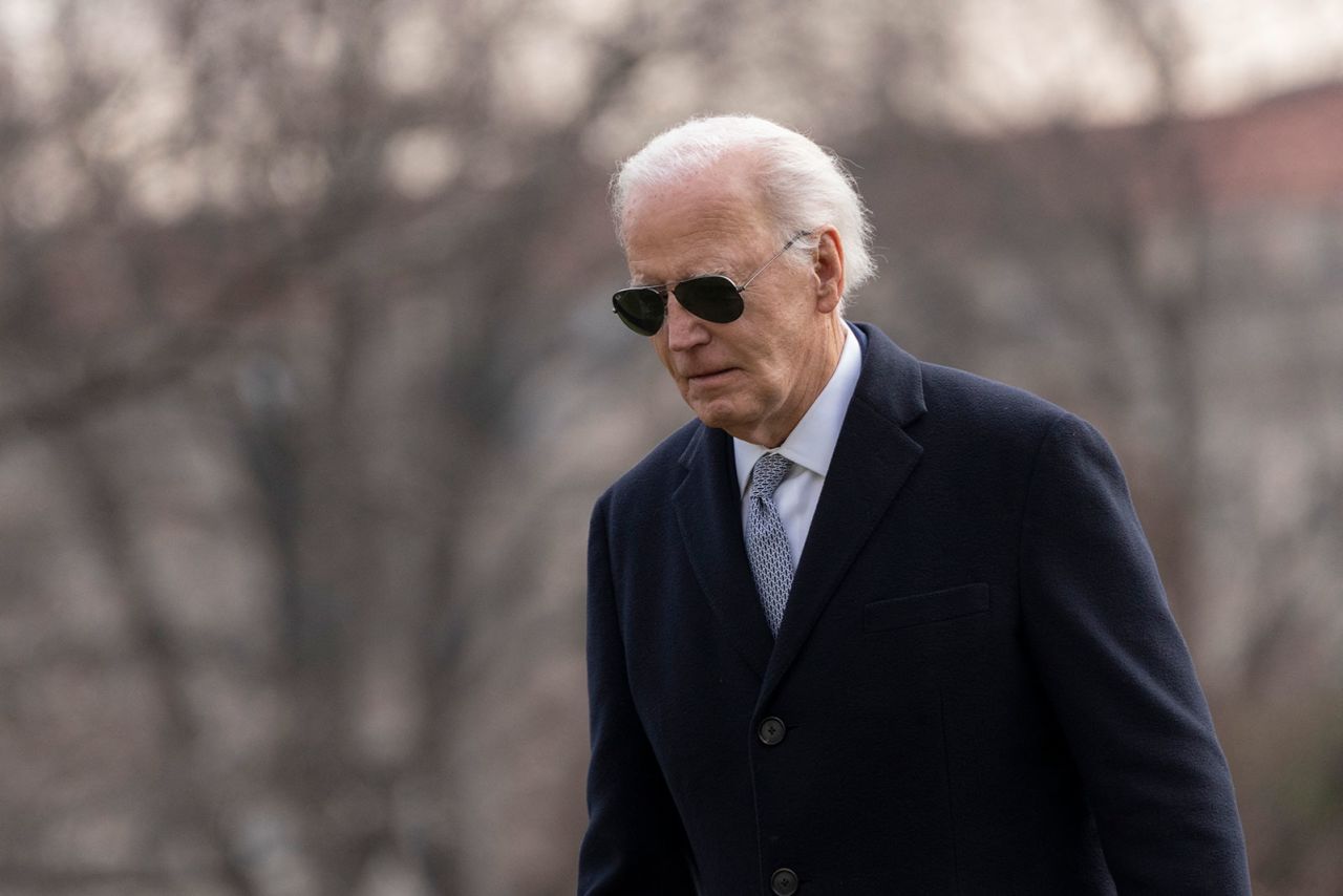 President Joe Biden arrives on the South Lawn of the White House as he returns to Washington, DC, from Camp David, on Thursday, January 2.