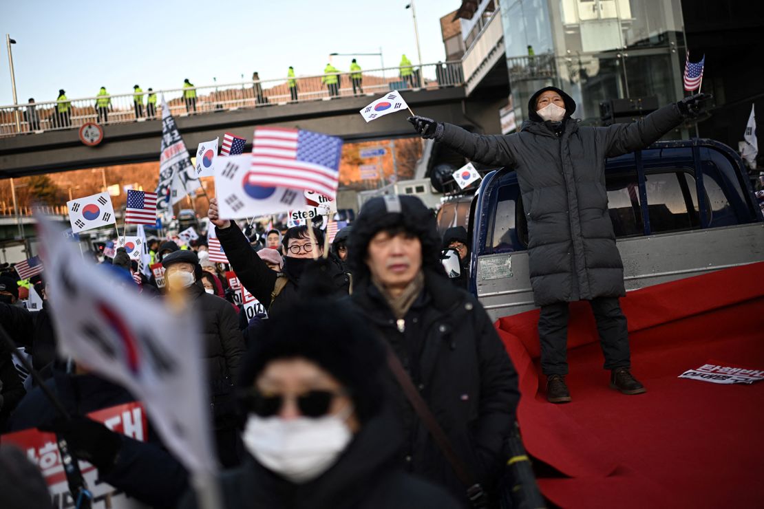 Supporters of suspended South Korean President Yoon Suk Yeol gathered near his residence in Seoul on January 3.