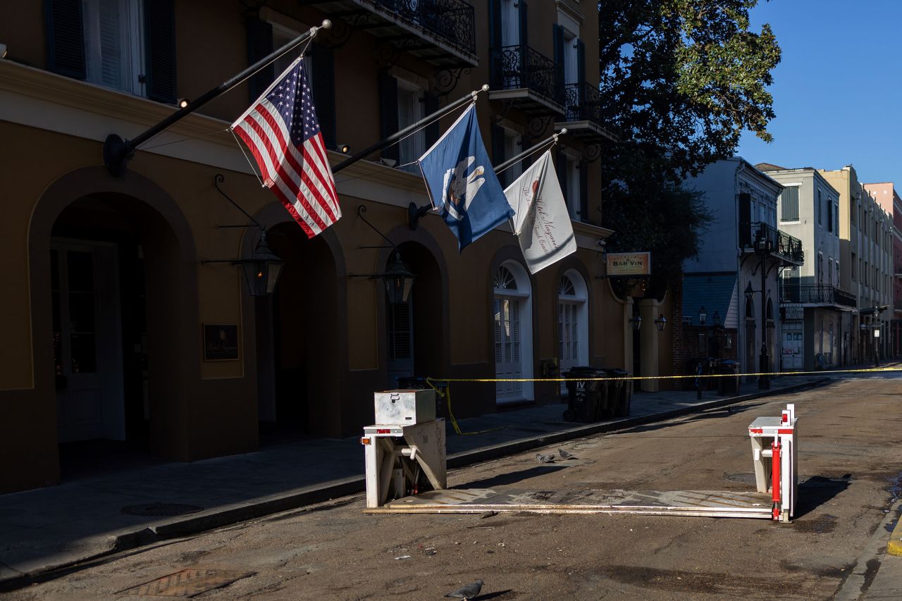 A vehicle barrier on Bienville Street in the French Quarter of New Orleans on January 2, following the attack on New Years Day.