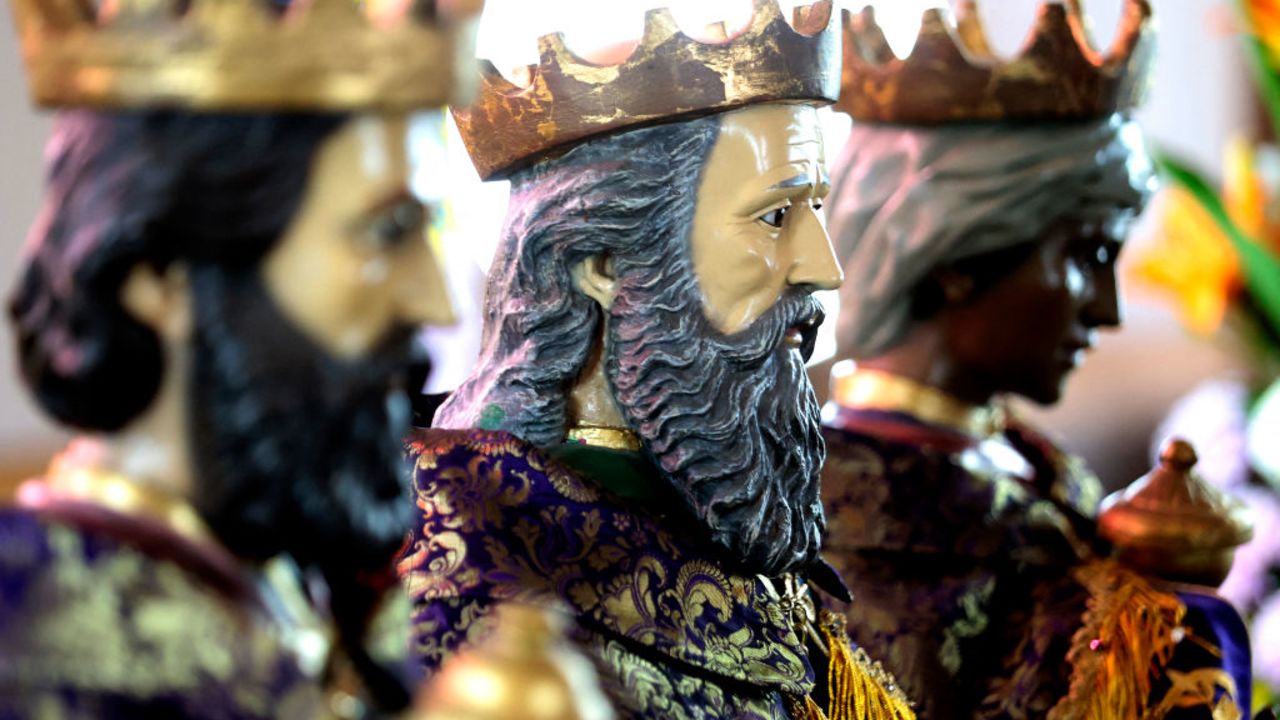 Statues of the Three Wise Men, or The Magi, are displayed on the eve of Epiphany Day in the church of Cajititlan, Jalisco state, Mexico on January 5, 2025. (Photo by ULISES RUIZ / AFP) (Photo by ULISES RUIZ/AFP via Getty Images)